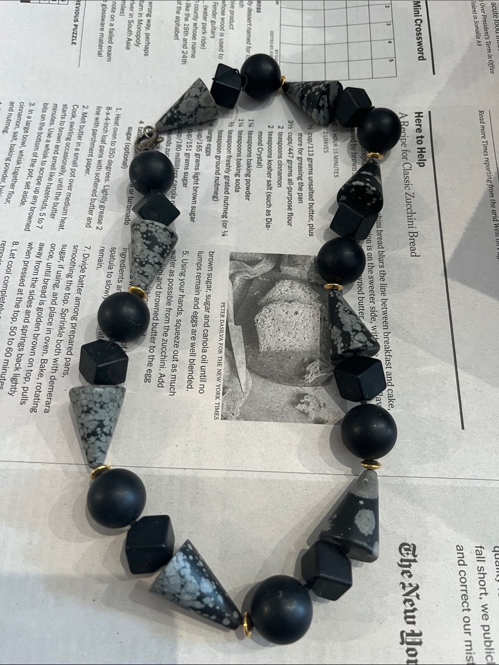 Artisan made black geometric cones/blocks necklace